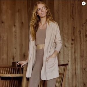 Pact Airplane Cardigan M/L Organic Cotton Wrap Open Front Beige Oatmeal Neutral